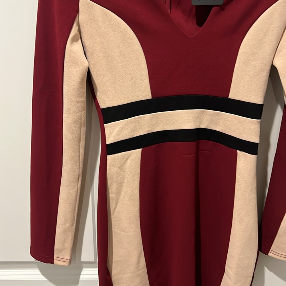 Privy Burgundy and Beige Long Sleeve Dress - Picture 3 of 5
